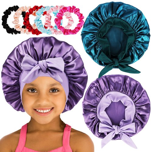 2 PCS Kids Bonnets for Girls,Silk Bonnet for Kid Toddler Sleeping with Scrunchies