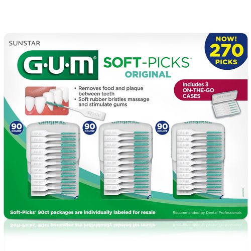 GUM Soft-Picks Original, Easy to Use Dental Picks for Teeth Cleaning and Gum Health, Disposable Interdental Brushes with Convenient Carry Case, Dentist Recommended Dental Picks, 270 Count