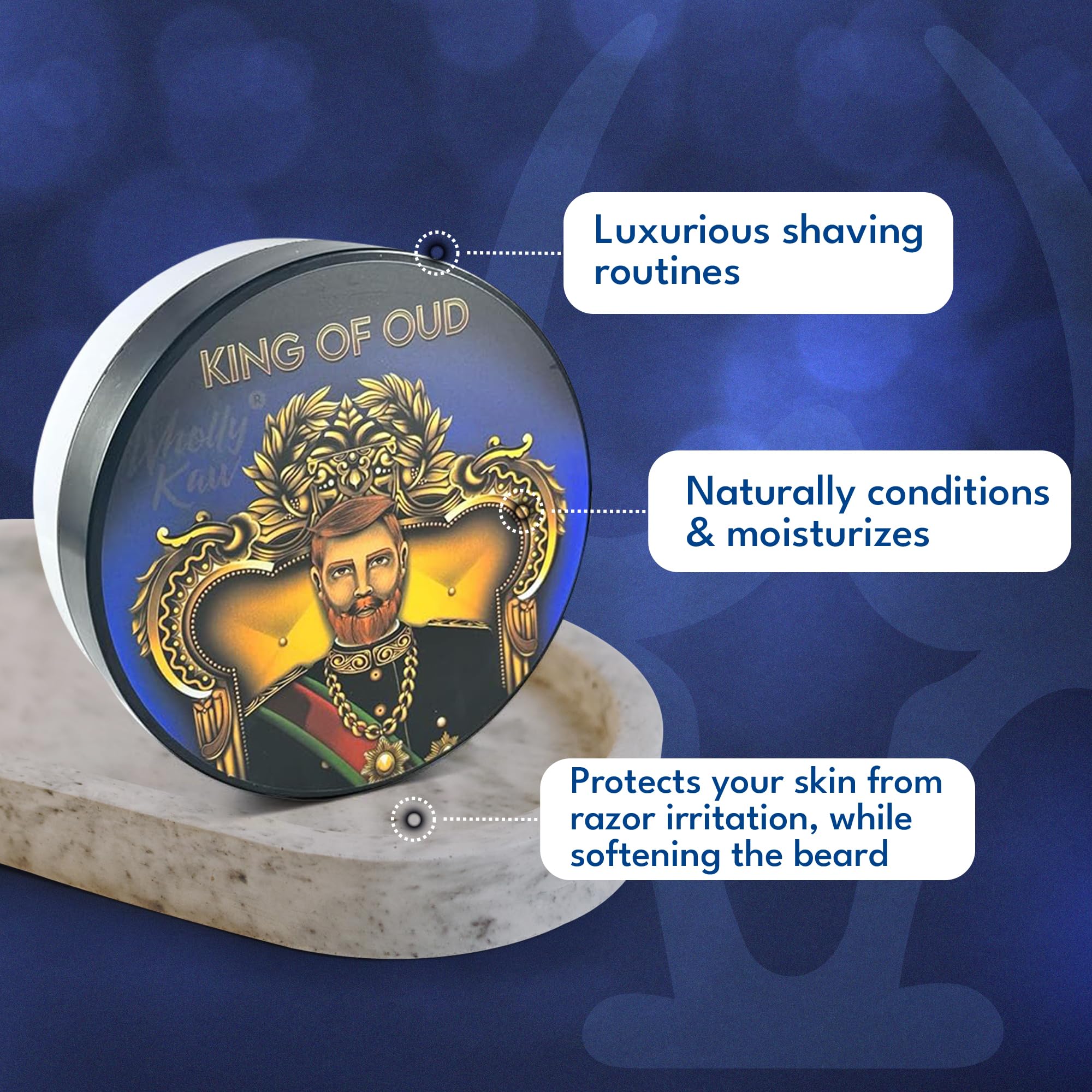 Wholly Kaw Shaving Soap | Luxury Dense, Rich & Creamy Lather Tallow Wet Shave Puck Notes of Bergamot Lemon Clary Sage Rose Pink Pepper Galbanum, Oud | Grooming and Skincare for Men 4 oz - King of Oud
