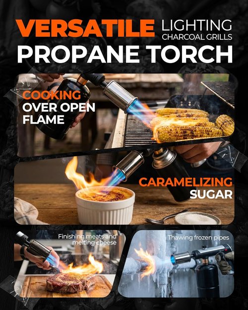 Skiennix Propane Torch Head - Culinary Blow Torch with Instant Heat & Safety Lock | Adjustable Flame for BBQ & Kitchen Use