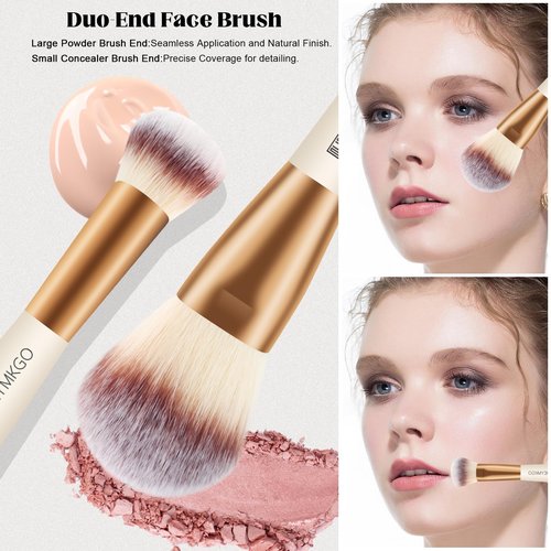 HEYMKGO Makeup Brushes Set, 4Pcs Double-ended Foundation Contour Powder Blush Concealer Eyeshadow Brush Set for Liquid, Cream, Powder for Blending Buffing Professional Face Brush Set Tools(Apricot)