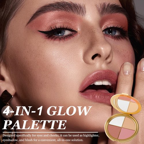Skiennix Eye & Cheek Palette | 4-In-1 Makeup Kit with Eyeshadow, Highlighter & Blush for Natural Glow