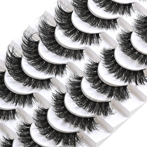 FARRED Mink Lashes False Eyelashes Cat Eye Strip Lashes Wispy Faux Mink Eye Lash Fluffy Eyelash Natural Look 10 Pairs Fake Lashes Pack Full Volume Lash Strips Pestañas