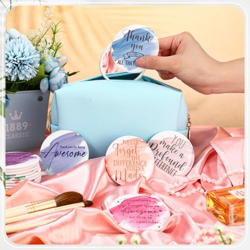 Kigley 50 Pcs Employee Appreciation Gift for Women Inspirational Compact Mirrors Bulk Round Portable Pocket Mirror Makeup Mini Mirrors for Teacher Coworker Volunteer Nurse Women History Month
