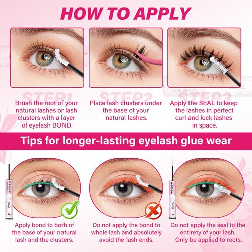 PROLASHBEAUTY Lash Cluster Glue Clear Lash Glue Lash Bond and Seal for Eyelash Clusters 2-3S Fast Drying Waterproof Strong Hold 72H+ Eyelash Glue (10ml, Clear Bond & Clear Seal)