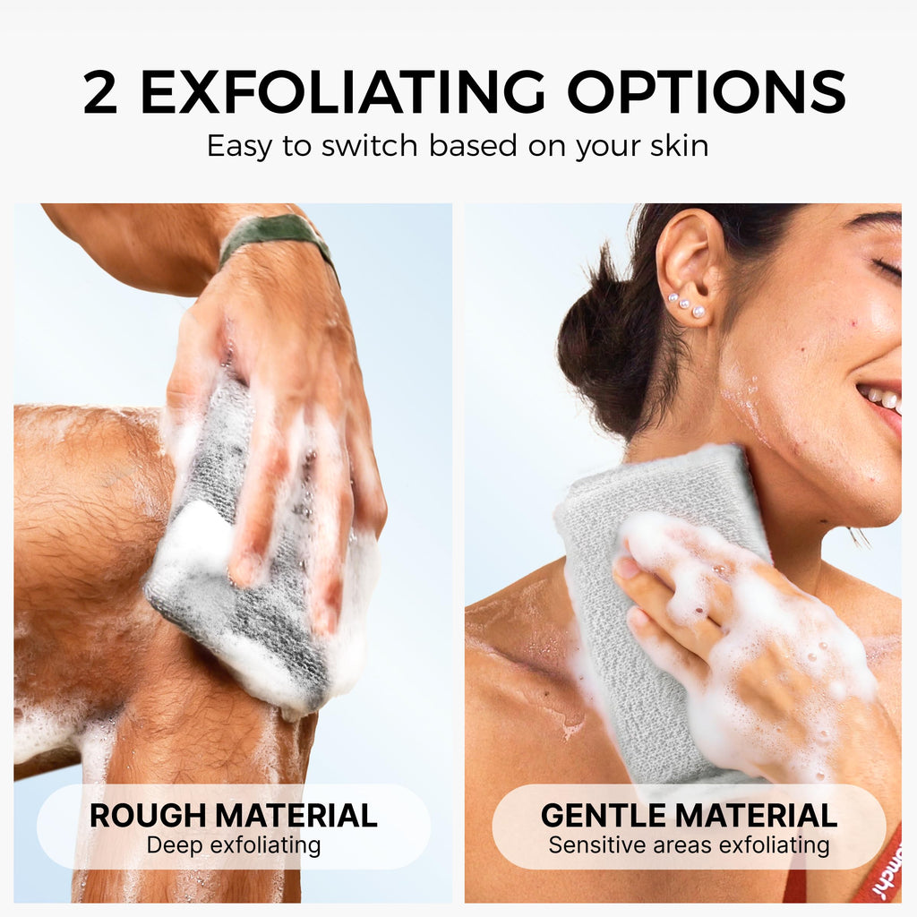 ZOMCHI Body Scrubber, 2 Pack Exfoliating Sponge for Shower and Bath, Large Exfoliator Tool to Remove Dead Skin, Body Sponge for Women & Men (2-Pack, Gray)