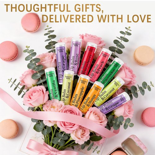 RBUGR 126 Pcs Lip Balm Bulk- 12-Flavored Natural Organic Moisturizing Lip Balm Set for Cracked Lips, Bulk Pack Valentine Party Favors Gifts (4.2g/0.15oz)