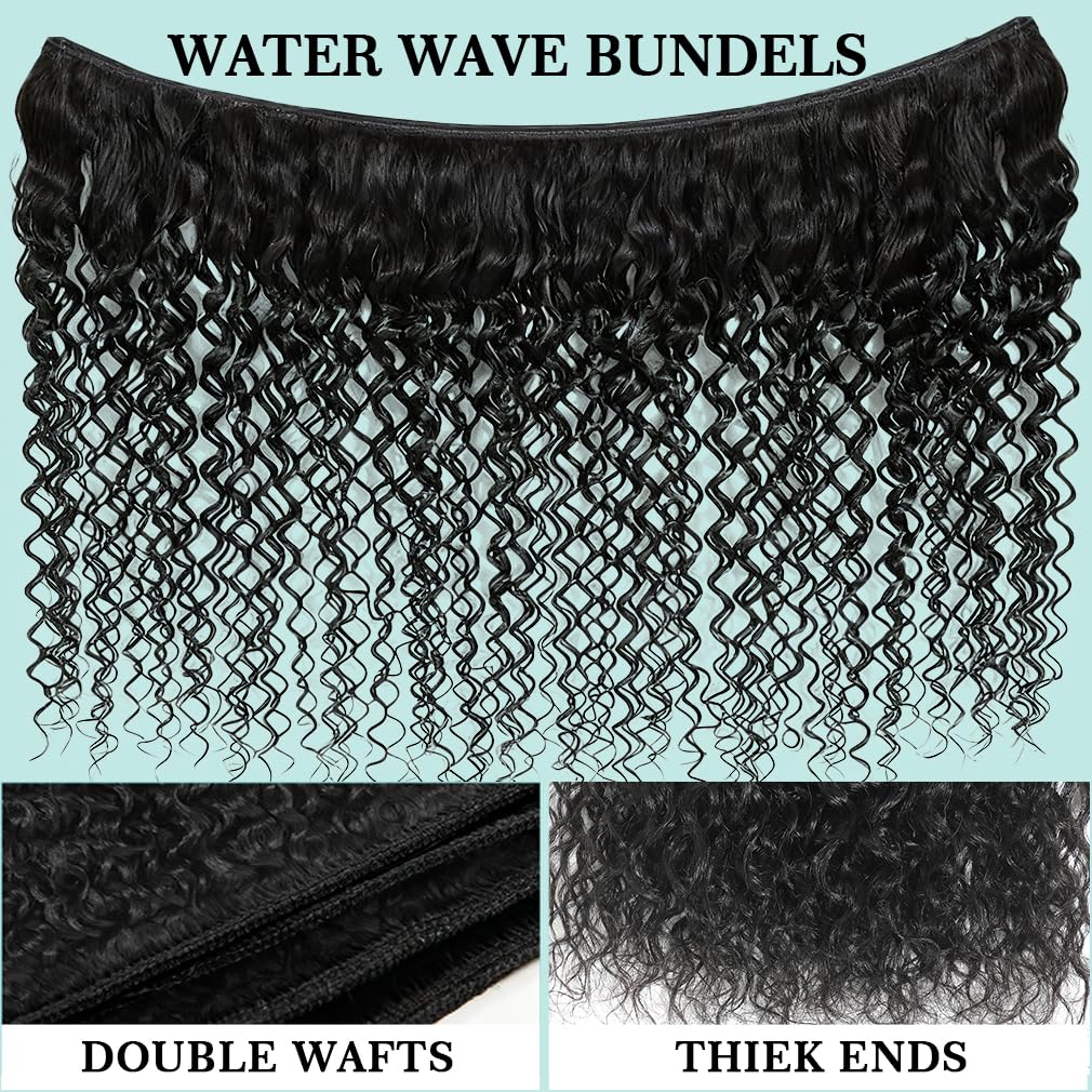 Water Wave Human Hair Bundles 24 Inch 12A Brazilian Water Wave Curly Bundles Wet And Wavy Bundles Double Weft Deep Curly Wave Bundles Natural Black