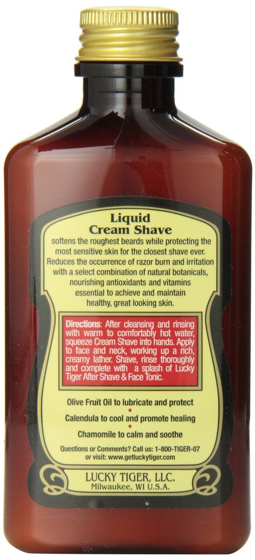 Lucky Tiger Liquid Cream Shave (5 Fl Oz) – Classic Men's Shaving Cream with Olive Oil & Chamomile – Soothing and Moisturizing Shave Cream for Men to Prevent Razor Burn
