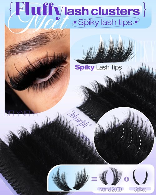Fluffy Lash Clusters with Spikes 200D+260D Manga Volume Eyelash Clusters 12-22mm Long Cluster Eyelash Extensions D Curl Cluster Lashes Wispy Individual Lashes Clusters by Delyneph