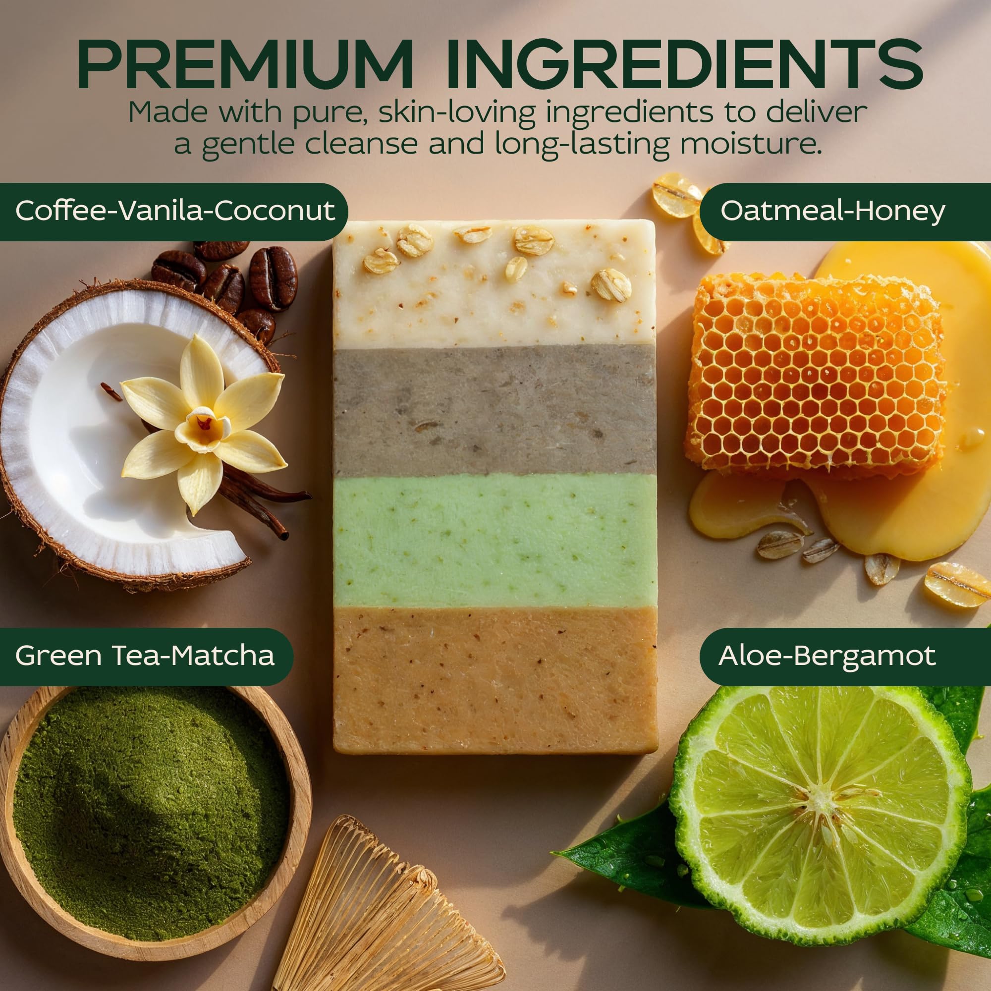 Wellness Gift Sea Moss Soap Bar – All-Natural Detox Soap with Coffee, Vanilla, Coconut & Oatmeal Honey – Gentle Handmade Foam for Sensitive Skin, Face & Body – Valentine's Gift for Men & Women