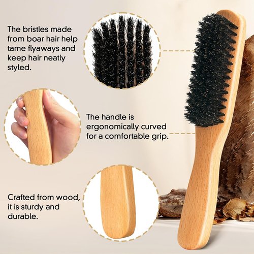 Boar Bristle Hair Brush - Smooth Flyaways & Frizz Control for Sleek Ponytails | Styling Comb for All Hair Types