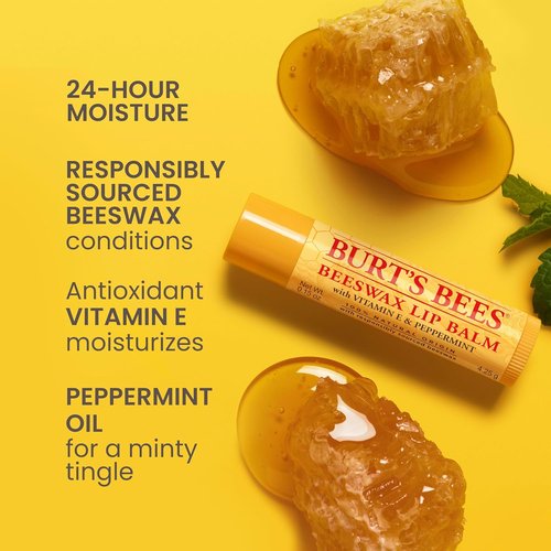 Burt's Bees Lip Balm Set - Assorted Classic Flavors: Beeswax, Vanilla, Cucumber Mint & Coconut Pear (Pack of 4)