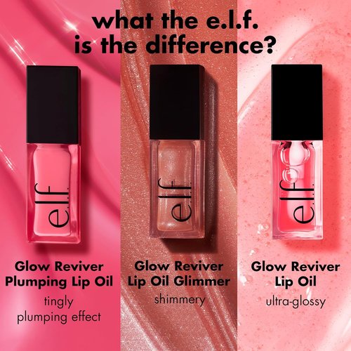 e.l.f. Glow Reviver Plumping Lip Oil - Tinted Lip Plumper for High-Shine Finish | Infused with Jojoba Oil, Vegan, Apricot Feelings