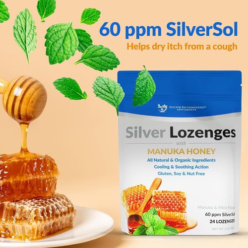 Silver Lozenges with Organic Manuka Honey & Vitamin C - Immune Support & Soothe Throat, 24 Count