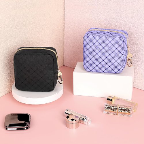 Playexen 4.9" Small Makeup Bag, Glitter PU Leather Mini Cosmetic Bag for Purse, Portable Small Travel Makeup Pouch for Daily Use, Birthday/Wedding/Christmas Gifts (Purple)
