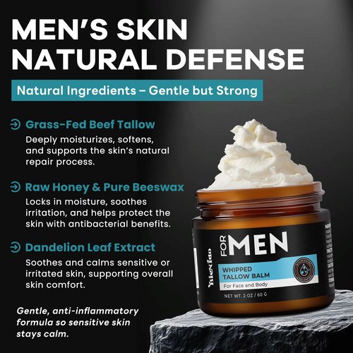 BieNido Wrinkle Defense Tallow Balm for Men – Anti-Aging Whipped Beef Tallow with Jojoba Oil for Deep Hydration, Clean Scent Non-Greasy Skincare for Men