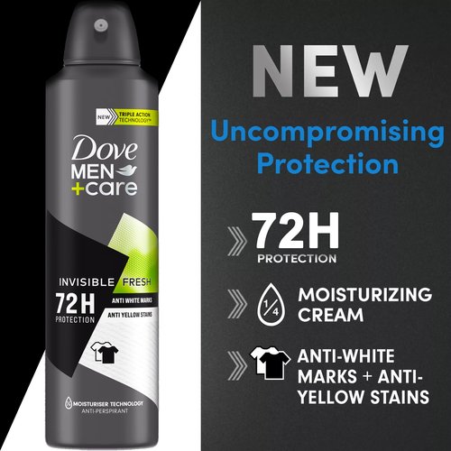 Dove Men+Care Antiperspirant Deodorant Invisible Fresh, 6 Pack, Long Lasting 72 Hour Odor Protection, No White Marks or Yellow Stains, Soothes & Moisturises Skin, 5 oz. Each