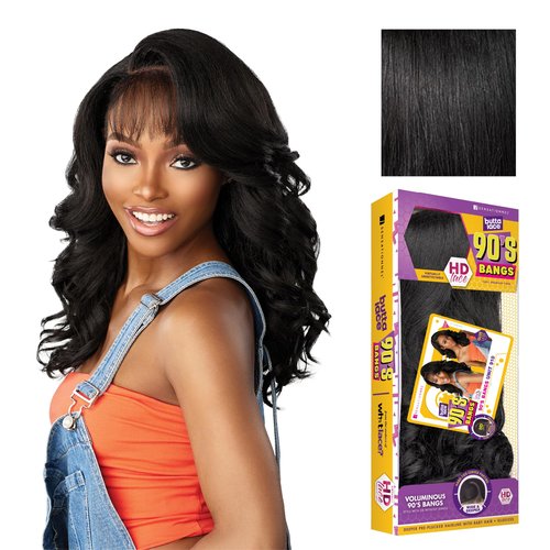Sensationnel Butta Lace 90Sbangs Wigs - Unit 910 Glueless Wide Deep Part Synthetic Preplucked Hairline (1 JETBLACK)