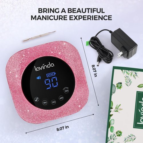 UV Nail Lamp 54W, Cordless Gel UV Led Nail Lamp for Gel Nail Polish, Rechargeable UV Nail Light Nail Dryer with 4 Timer and LCD Display, Professional Fast Curing Lamp Nail Art Tools with Rhinestone