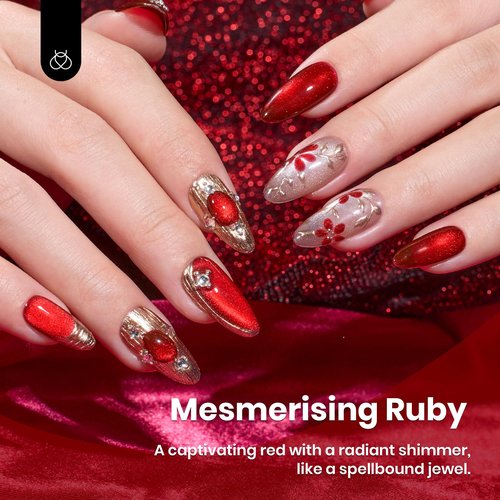beetles Gel Polish Ruby Red Cat Eye Gel Nail Polish - 15ML Valentine's Day Red Cat Eye Glitter Gel Polish Magnetic Shimmer Effect Soak Off UV French Nail Art Design Salon DIY Manicure Gifts for Women