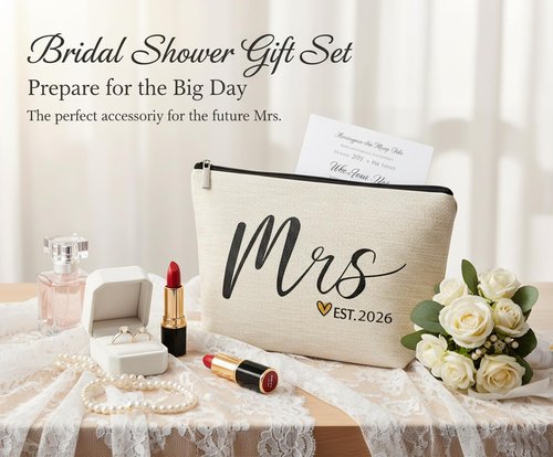 DMZIY Wedding Bridal Shower Gifts for Bride To Be 2026, Bachelorette Party favors Accessories, Future Mrs Makeup Bag, Wife Engagement Gifts for Women, Small Cosmetic Travel Pouch (Mrs 2026)
