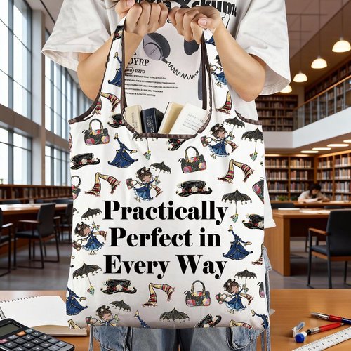 JXGZSO Mary Quote Makeup Bag Zipper Bag Practically Perfect in Every Way Movie Inspired Gift (Practically Perfect In Every Way Folding Shopping Bag)