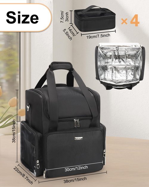 Relavel Hair Tools Travel Bag Hairstylist Traveling Bag, Cosmetic Case with 4 Clear Pouches, Portable Hairstylist Storage Organizer Case for Hair Stylist Essentials, with Adjustable Dividers