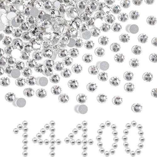Beadsland Flatback Rhinestones Bulk,14400pcs White Rhinestones for Nails Crafts Clothes DIY Decoration, Crystal, SS12,3.0-3.2mm