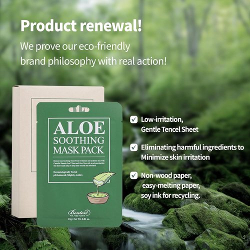 BENTON Aloe Soothing Mask Pack | Hydrating & Cooling Facial Mask Sheets - 23g x 10 Pack