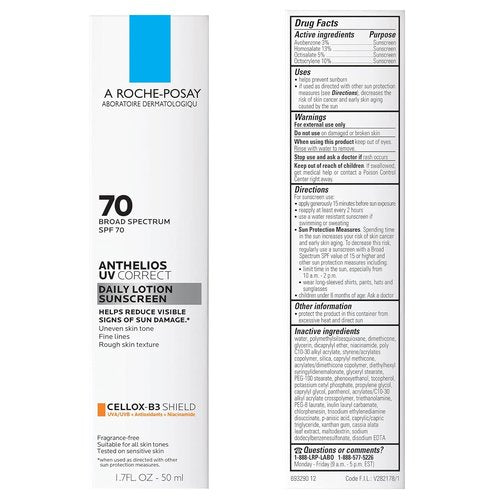 La Roche-Posay Anthelios Sunscreen Moisturizer SPF 70 - Anti-Aging Face Cream with Niacinamide for Even Skin Tone & Fine Lines