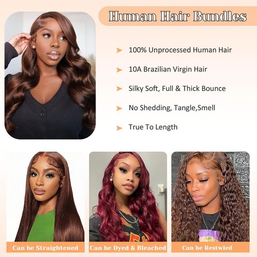 2x6 Closure Human Hair 16 Inch HD Transparent Lace 2x6 Body Wave Closure Middle Part Brazilian 4# Brown Human Hair Closure With Baby Hair