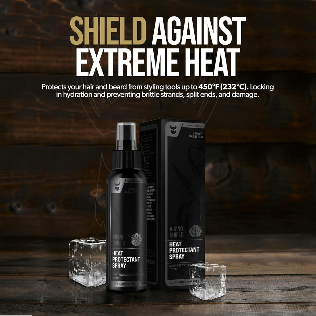 Viking Shield Beard Spray - Heat Protectant for Men | Argan Oil Thermal Protector - 4 Fl Oz