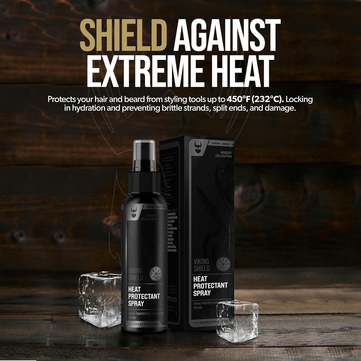 Viking Shield Beard Spray - Heat Protectant for Men | Argan Oil Thermal Protector - 4 Fl Oz