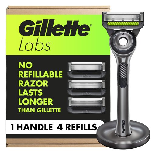 GilletteLabs with Exfoliating Bar by Gillette Razor for Men - 1 Handle, 4 Razor Blade Refills, Includes Premium Magnetic Stand