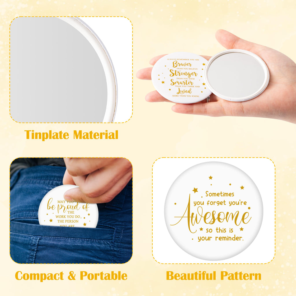 Y1tvei Inspirational Compact Mirror Bulk - 36Pcs White Gold Mini Portable Round Pocket Purse Makeup Mirrors, Sometimes You Forget You're Awesome Gift for Women Lover Coworker Friends Party Favors
