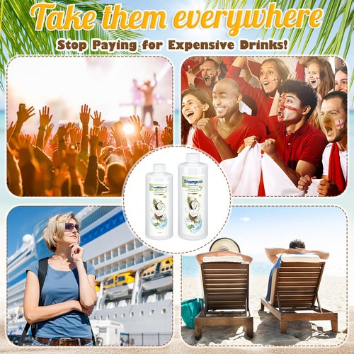 SiliFine 4 Pcs Extra Large Plastic Flask Kit 17 oz 34 oz Empty Shampoo Conditioner Bottles Funnel Flasks Kit Bottle Leak Proof Cruise Bottle Plastic Container, Bottles for Beach Cruise Ship Essentials