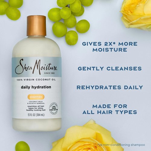 Shea Moisture Daily Hydration Shampoo - Virgin Coconut Oil, Sulfate-Free for All Hair Types | 13 oz