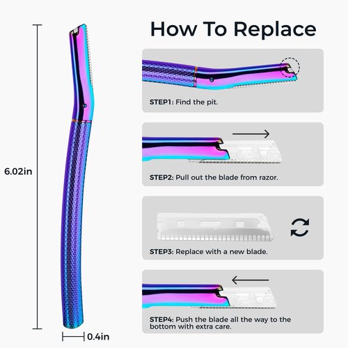 Eyebrow Razor, Face Razors for Women&Men, Eyebrow Trimmer Shaper with Precision Cover, Facial Shaver with 6 Blades (Rainbow)