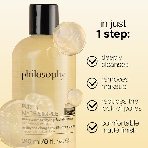 Philosophy Purity Made Simple One-Step Mattifying Facial Cleanser - Oil-Free Formula with Bamboo Extract - 8 Fl Oz