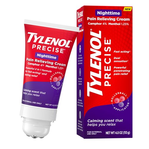Tylenol Precise Nighttime Pain Relieving Cream, Topical Relief with 4% Camphor & 1.25% Menthol for Fast Acting & Penetrating Joint & Muscle Pain Relief, Calming Scent for Relaxation, 4 oz