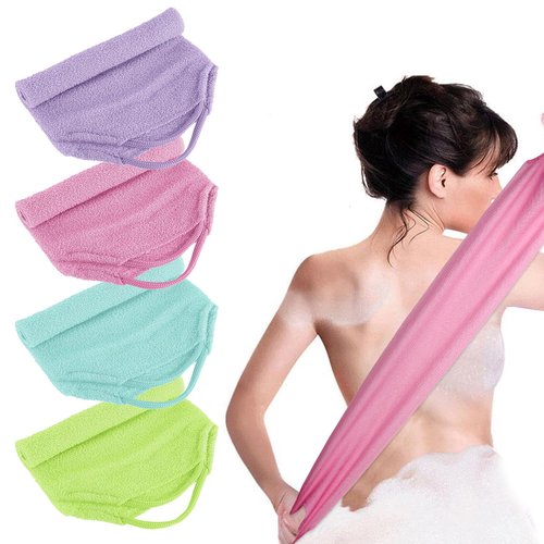 4pcs Exfoliating Back Washers Scrub with Handles Japanese Body Scrubber Cloth Towel for Shower Nylon Back Exfoliator Extended Back Washers Stretchable Body Bath Pull Strap for Cleans Skin Massages