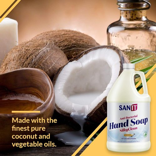 Sanit Silky Clean Antibacterial Hand Soap Refill - Moisturizing Formula with Coconut Oil & Aloe Vera - 1 Gallon, Vanilla