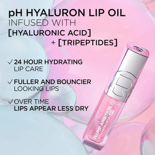 L'Oreal Paris Plump Ambition Lip Oil - Color Shifting Tint with 24HR Hydration & Volumizing Shine, 050 pH Lilac