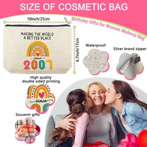 ancpeany 19th Birthday Gifts for Girls Makeup Bag, 2007 Happy 19th Birthday Decorations for Teen Girls, 19 Year Old Girl Birthday Gifts for Daughter, Sister, Granddaughter, Cosmetic Travel Pouch