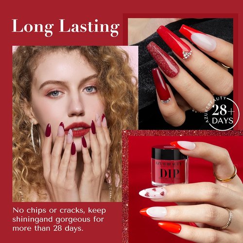 AZUREBEAUTY Dip Powder Nail Kit - 4 Colors Red Burgundy Berry | Complete Dipping Powder System for DIY Manicure