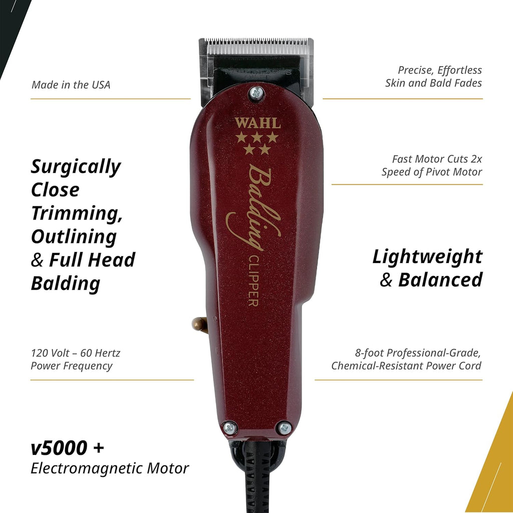 Wahl Professional 5 Star Balding Clipper - Corded V5000 Motor for Ultra-Close Trimming
