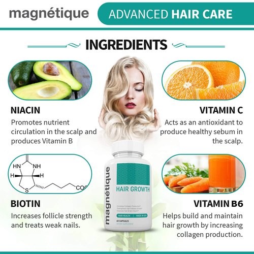 Magnetique Hair Growth -Promotes Stronger, Longer, Healthier Hair - GMO Free with Natural Ingredients