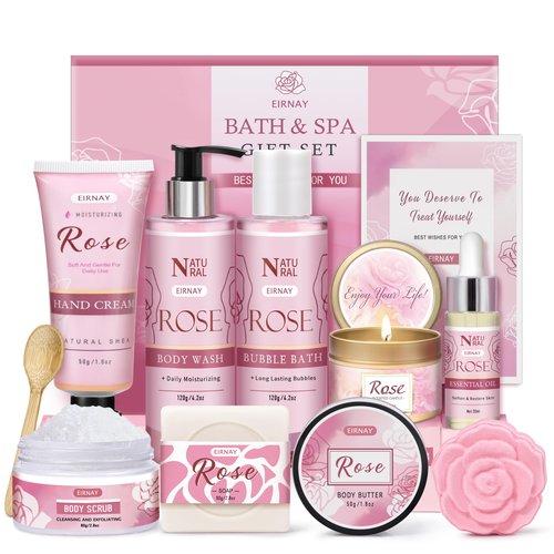 Gifts for Women, 12 PCS Birthday Gifts for Women Rose Relaxing Spa Basket Self Care Package for Her Mom Sister Wife Friend Unique Mothers Day Valentine Gift Ideal