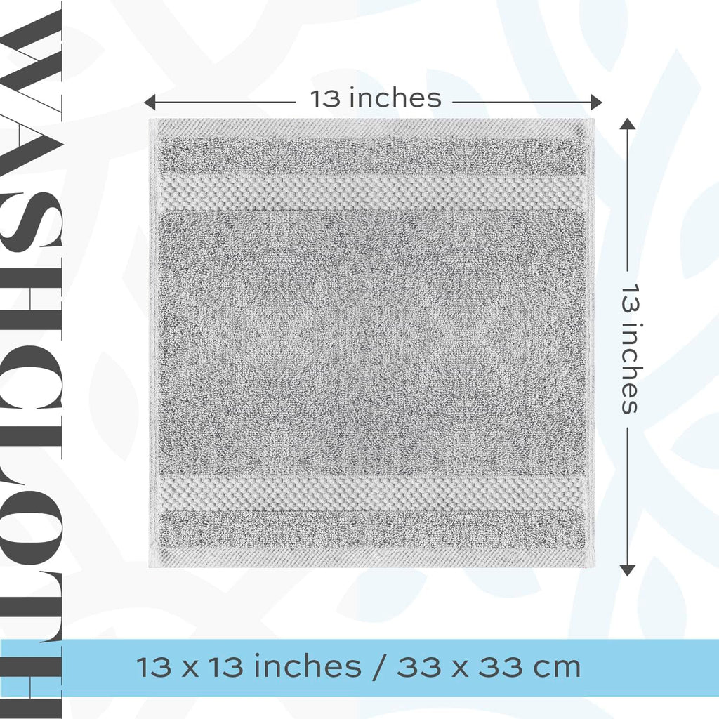 White Classic Luxury Cotton Washcloths 13x13 Inch - 650 GSM Turkish Cotton | Hotel, Spa, Bathroom Face Towel | 12 Pack, Dolphin Gray